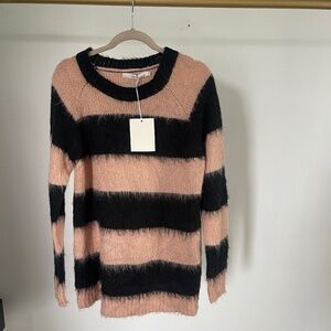 black and pink mohair striped sweater